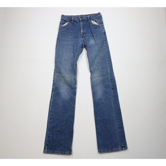 Vintage 70s Streetwear Mens 29x36 Distressed Western Flared Denim Jeans Blue USA